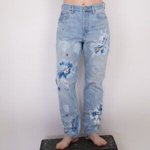 CUSTOM hand dyed, painted and embroidered jeans